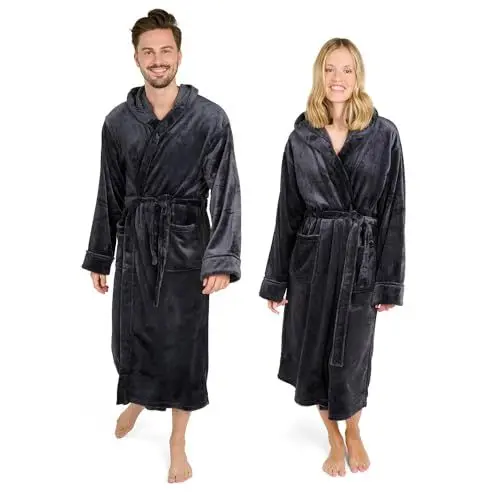 Produktbild: Blumtal Bademantel Damen & Herren in M - OEKO-TEX zert. Morgenmantel Herren Kapuze - Bademäntel für Damen extra saugstark - Sauna Bademantel - Herren bademantel extra weich in Anthrazit-Grau