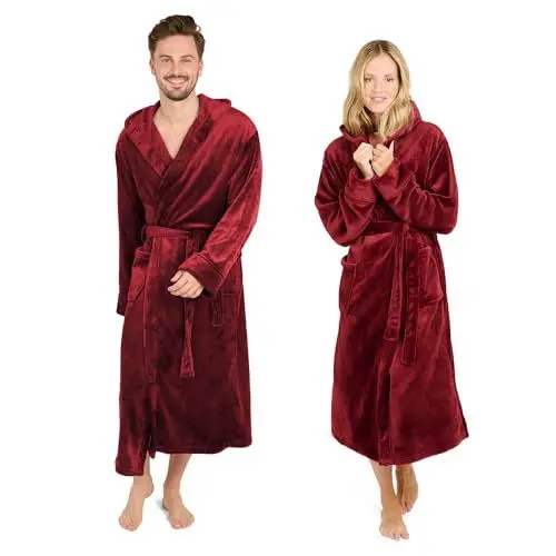 Produktbild: Blumtal Bademantel Damen & Herren in 3XL - OEKO-TEX zert. Morgenmantel Damen - Bademantel Herren extra saugstark - Herren Bademantel - Bademantel Herren Kapuze - Bademantel Mikrofaser Dunkelrot