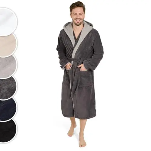 Produktbild: Blumtal Bademantel Herren Baumwolle 100% in M - OEKO-TEX zert. Morgenmantel Herren Kapuze - Bademantel Herren Frottee + Velours - Sauna Bademantel - Herren bademantel Frottee in Anthrazit-Grau