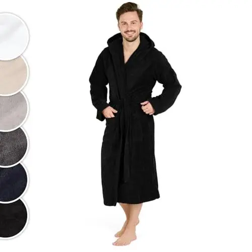 Produktbild: Blumtal Bademantel Herren Baumwolle 100% in M - OEKO-TEX zert. Morgenmantel Herren Kapuze - Bademantel Herren Frottee + Velours - Bademantel Sauna - Bademantel mit Kapuze Herren - Bathrobe Schwarz