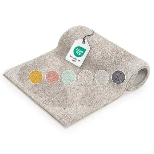 Produktbild: Blumtal Badematte 50x80 cm Hochflor - Oeko-TEX zertifizierter Badteppich - Badematten & Badteppiche - Duschvorleger - Badvorleger rutschfest waschbar - Bathroom Rug - Teppich Bad in Beige