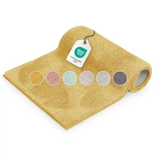Produktbild: Blumtal Badematte 50x80 cm Hochflor - Oeko-TEX zertifizierter Badteppich - Badematten & Badteppiche - Duschvorleger - Badvorleger rutschfest waschbar - Teppich Badezimmer - Fußmatte Badezimmer Gelb