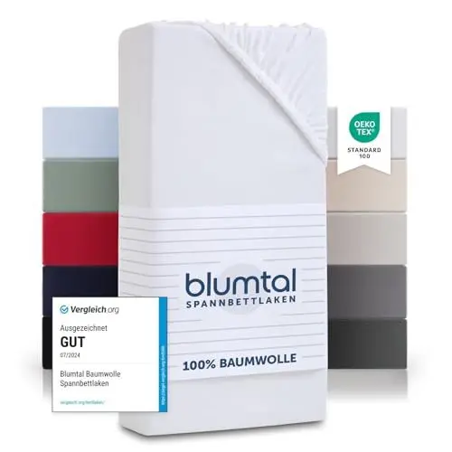 Produktbild: Blumtal® Basics Spannbettlaken 90x200cm Jersey - bettlaken 90x200cm aus 100% Baumwolle - Oeko-TEX zertifiziertes Spannbetttuch 90x200 cm - Matratzenbezug 90x200 cm - Bettbezug - Leintuch - Weiß
