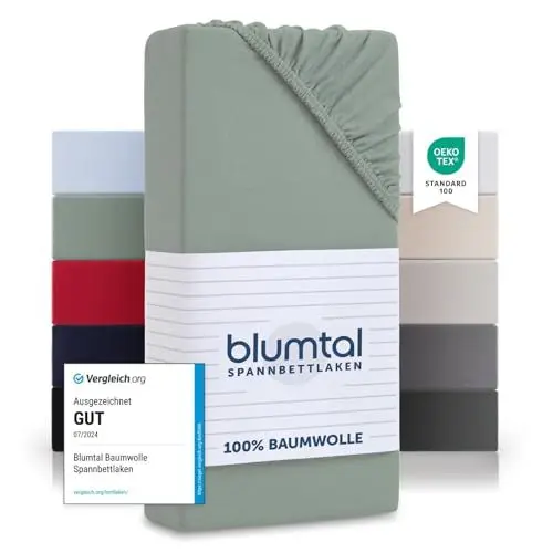 Produktbild: Blumtal® Basics Spannbettlaken 140x200cm Jersey im 2er Set - Baumwolle - Oeko-TEX Zertifiziertes Spannbetttuch - Matratzenbezug - Summergreen - Grün
