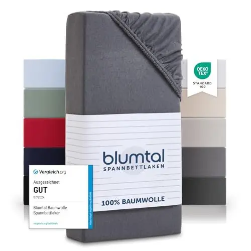 Produktbild: Blumtal® Basics Spannbettlaken 160x200cm Jersey - Spannbetttuch 160x200 Baumwolle - Oeko-TEX zertifiziertes Spannbetttuch 160x200cm - Matratzenbezug - Bettwäsche 160x200 - Bettbezug - Grau