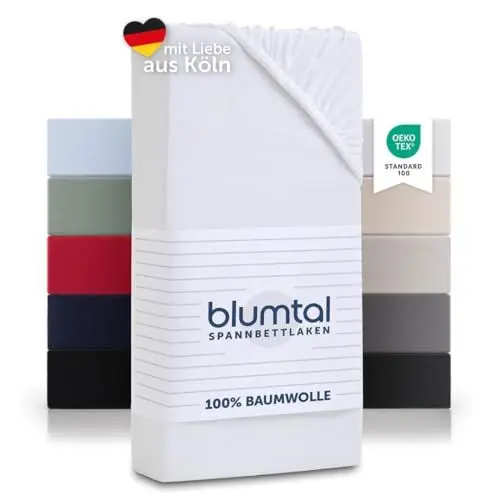 Produktbild: Blumtal® Basics Spannbettlaken 140x200cm - Baumwolle/Jersey - Oeko-TEX zertifiziertes Bettlaken - Weiß