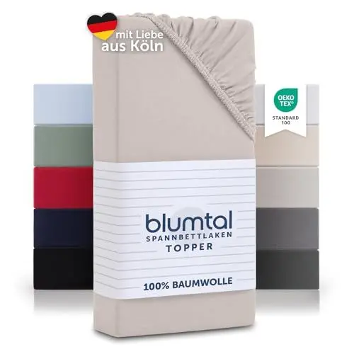 Produktbild: Blumtal® Basics Spannbettlaken Topper 140x200cm Jersey - Bettlaken 140x200cm aus 100% Baumwolle - Oeko-TEX zertifiziertes Spannbetttuch 140x200cm - Topper Spannbettlaken 140x200cm - Elfenbein