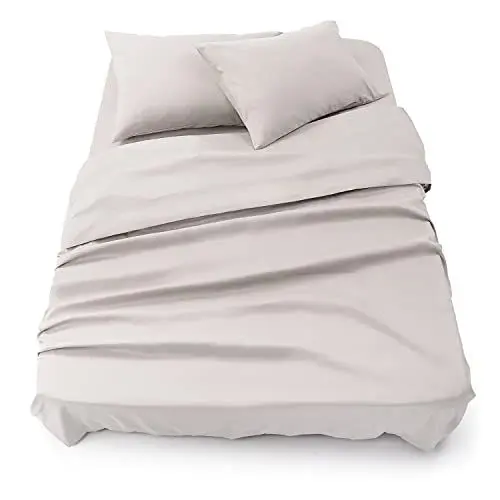 Produktbild: Blumtal® Bettlaken Set 3-teilig - Oeko-TEX zertifiziertes 3er Set - Spannbettlaken 180x200x30cm + Bettlaken ohne Gummizug 280x275cm + 2X Kissenbezug 50x80cm - Betttuch 180x200 cm - Moonlight Grey