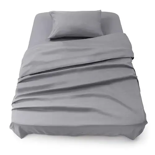 Produktbild: Blumtal® Bettlaken Set 3-teilig - Oeko-TEX zertifiziertes 3er Set - Spannbettlaken 90x190x30cm + Bettlaken ohne Gummizug 160x275cm + Kissenbezug 50x80cm - Leintuch & Kissenbezug Microfaser - Grau