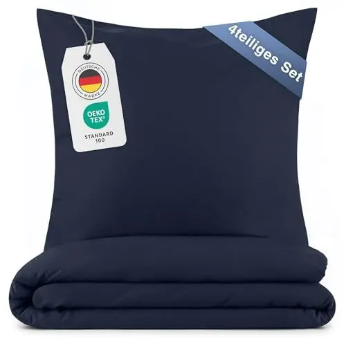 Produktbild: Blumtal Bettwäsche 135x200 4teilig - 2X Deckenbezug 135x200 + 2X Kissenbezug 80x80 cm - Oeko-TEX zertifizierte Mikrofaser Bettwäsche 4 teilig - 4teilige Bettwäsche 135x200 - Bettwäsche Dunkelblau