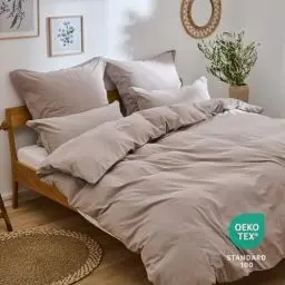 Produktbild: Blumtal Bettwäsche 135x200 aus 100% Baumwolle - Oeko-TEX zertifizierte Bettwäsche Leinen Optik - Bettwäsche Baumwolle - Stone Washed Bettwäsche Beige - Bettbezug 135 x 200 & Kissenbezug 80 x 80