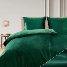 Produktbild: Blumtal Bettwäsche 135x200 cm Cashmere-Touch Plüsch 2er Set - Oeko-TEX zertifizierte Bettwäsche warm 135x200 2X + Kissenbezug 80x80 2X - Winterbettwäsche 135x200 4teilig - Bettwäsche 135x200 - Grün