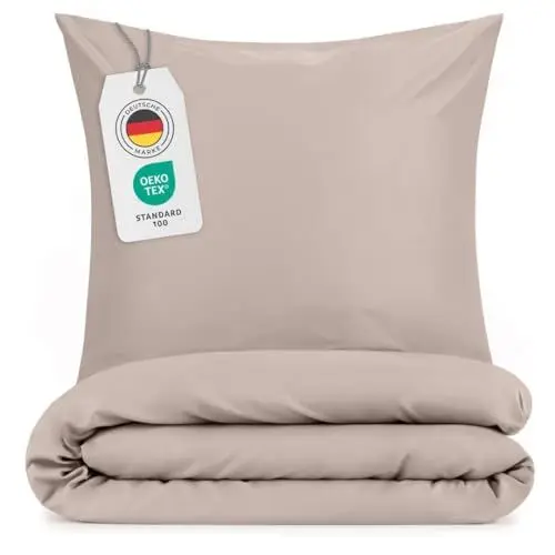 Produktbild: Blumtal Bettwäsche 135x200 cm + Kissenbezug 40x80 cm - Oeko-TEX zertifizierte Mikrofaser Bettwäsche 135x200 - Bettwäsche bügelfrei 135 x 200/Deckenbezug 135x200 + 40x80 Kissenbezug - Bettwäsche Taupe
