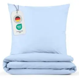 Produktbild: Blumtal Bettwäsche 135x200 cm + Kissenbezug 80x80 cm - Oeko-TEX zertifizierte Mikrofaser Bettwäsche 135x200 - Bettbezug 135 x 200 - Bettwäsche 135x200 Blau + 80x80 Kissenbezug - Bettwäsche Hellblau