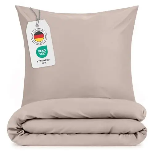 Produktbild: Blumtal Bettwäsche 140x200 cm + Kissenbezug 65x65 cm - Oeko-TEX zertifizierte Bettwäsche Mikrofaser - weicher Bettbezug 140x200 - Deckenbezug 140x200 + 65x65 Kissenbezug - Taupe