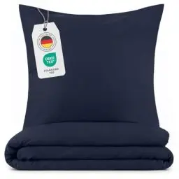 Produktbild: Blumtal Bettwäsche 220x240 cm + 2X Kissenbezug 80x80 cm - Oeko-TEX zertifizierte Mikrofaser Bettwäsche 240x220 - Bettbezug 220x240 cm - Bett Bezug - 220x240 Bettwäsche Set - Bettwäsche Dunkelblau