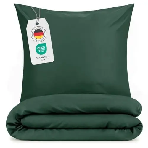 Produktbild: Blumtal Bettwäsche 220x240 cm + 2X Kissenbezug 40x80 cm - Oeko-TEX zertifizierte Mikrofaser Bettwäsche 240x220 - Bettbezug 220x240 cm - Bett Bezug - 220x240 Bettwäsche Set - Bettwäsche Dunkelgrün
