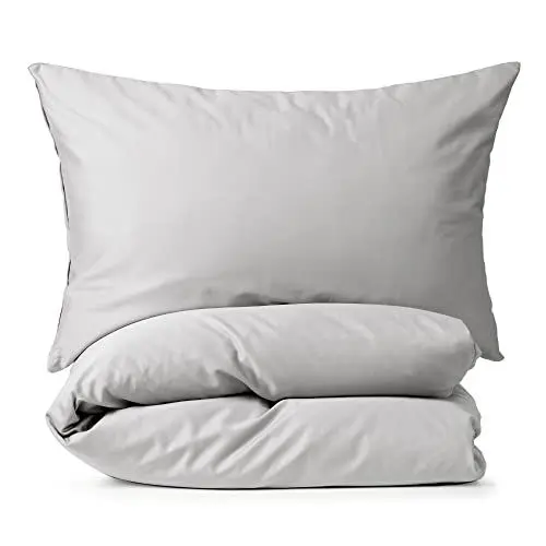 Produktbild: Blumtal Bettwäsche Set – 100% Baumwollsatin, luxuriös, hochwertig und atmungsaktiv, 400 Fadendichte mit 2 passenden Kissenbezügen und Reißverschluss, 200x200 cm & (2X) 40 x 80 cm, grau