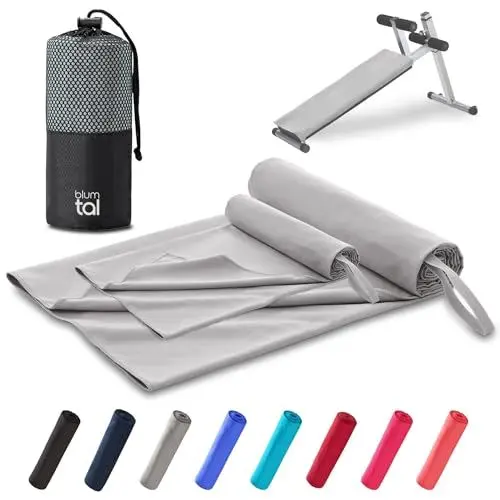 Produktbild: Blumtal Fitness Handtuch im 2er Set - Microfaser Sporthandtuch Fitnessstudio 180x90 cm + Mikrofaser Handtuch 80x40 cm - Microfaser Handtuch groß & klein - Gym Handtuch - Handtuch Mikrofaser - Grau