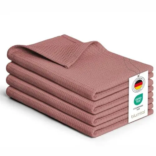 Produktbild: Blumtal® Geschirrtücher 50x70 cm im 4er Set - Geschirrtücher Baumwolle 100% - Küchentücher bei 60 °C waschbar - Küchentücher Baumwolle - Trockentücher Küche - Waffeltücher - Geschirrhandtuch in rosa