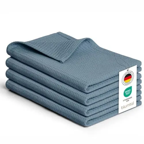 Produktbild: Blumtal® Geschirrtücher 50x70 cm im 4er Set - Geschirrtücher Baumwolle 100% - Küchentücher bei 60 °C waschbar - Waffeltücher - Küchenhandtücher - Spül- & Geschirrtücher - Trockentücher Küche in blau