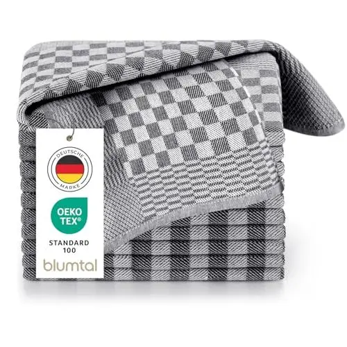 Produktbild: Blumtal Geschirrtücher Baumwolle 50x70 cm im 10er Set - Oeko-TEX zertifizierte Küchentücher - extrem saugstarke Geschirrhandtücher - Küchenhandtücher waschbar 95 °C - Geschirrtuch Schwarz-Weiß Karo