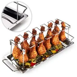 Produktbild: Blumtal Hähnchenschenkel Halter aus 100% Edelstahl inkl. Auffangschale Backofenfest - Robuster Hähnchen Grill Ständer - für 12 Schenkel, Spülmaschinengeeignet