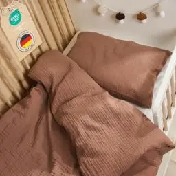 Produktbild: Blumtal Musselin Bettwäsche Kinder 135x100 cm + 40x60 cm - Oeko-TEX zert. Bettwäsche Musselin aus 100% Baumwolle - weiches Kinder Bettwäsche-Set waschbar bei 40 °C - Sommerbettwäsche Kinder Kupfer