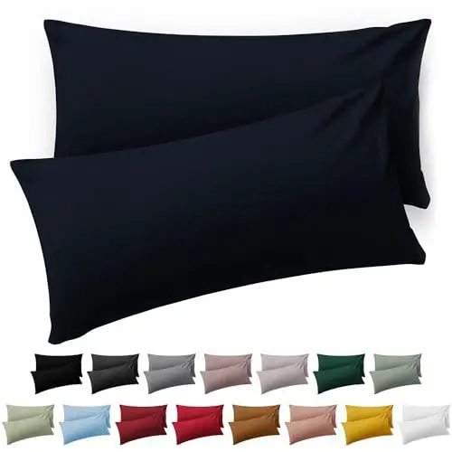 Produktbild: Blumtal Kissenbezug 40 x 80 cm im 2er Set weich - Oeko-TEX zert. Mikrofaser Kopfkissenbezug 40x80 cm - Pillow Case 40x80-40x80 cm 40x80cm Kissenbezug - Kopfkissen Bezug 40 x 80 Dunkelblau