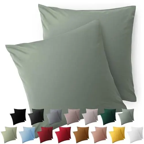 Produktbild: Blumtal Kissenbezug 50x50 cm im 2er Set weich - Oeko-TEX zert. Mikrofaser Kopfkissenbezug 50x50 cm - Kissenbezüge 50x50-50x50 cm Kopfkissenbezug waschbar - Kissen 50x50 Bezug Sommergrün