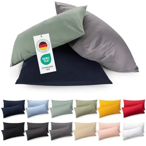 Produktbild: Blumtal Kissenbezug 40 x 80 cm (2er Set) - Hellgrün - 100% Baumwoll-Jersey, Oeko-Tex Zertifiziert, Kopfkissenbezug - Kissenhülle für Kissen mit Reißverschluss