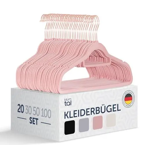 Produktbild: Blumtal Kleiderbügel 20 Stück - Kleiderbügel Samt 360° drehbar und belastbar - Kleiderbügel platzsparend und rutschfest - Kleiderbügel Rosa mit Samtbezug - Samtbügel - Kleiderbügel Samt Rosa - Hangers