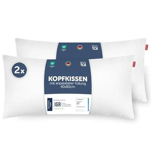 Produktbild: Blumtal Kopfkissen 40x80 cm 2er Set- Nackenkissen mit anpassbarer Füllung - 100% Mikrofaser & waschbar bis 95 Grad - höhenverstellbares Kissen