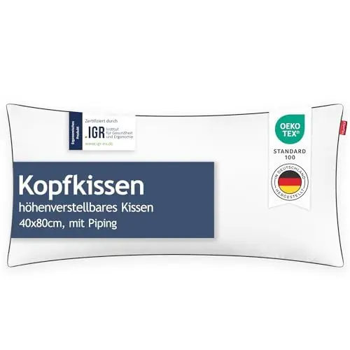 Produktbild: Blumtal Kopfkissen 40x80 cm - Nackenkissen mit anpassbarer Füllung - 100% Mikrofaser & waschbar bis 95 Grad - höhenverstellbares Kissen mit Paspel - für erholsamen Schlaf