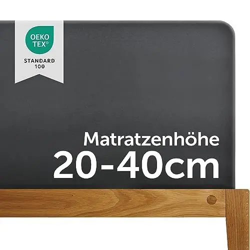 Produktbild: Blumtal Luxus Boxspringbett Spannbettlaken 180x200cm - 200x220, bis 40cm Höhe - Oeko-Tex Zertifizierte Baumwoll Bettlaken - 180x200 I 180x220 I 200x200 für Boxspring- & Wasserbett, Anthrazite