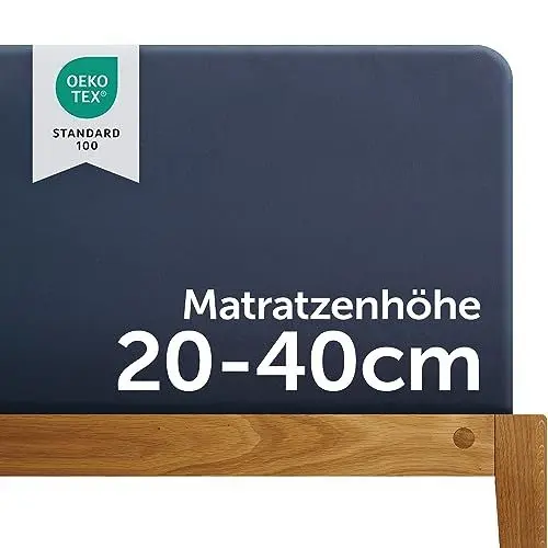 Produktbild: Blumtal Luxus Boxspringbett Spannbettlaken 180x200cm - 200x220, bis 40cm Höhe - Oeko-Tex Zertifizierte Baumwoll Bettlaken - 180x200 I 180x220 I 200x200 für Boxspring- & Wasserbett, Dark Ocean Blue