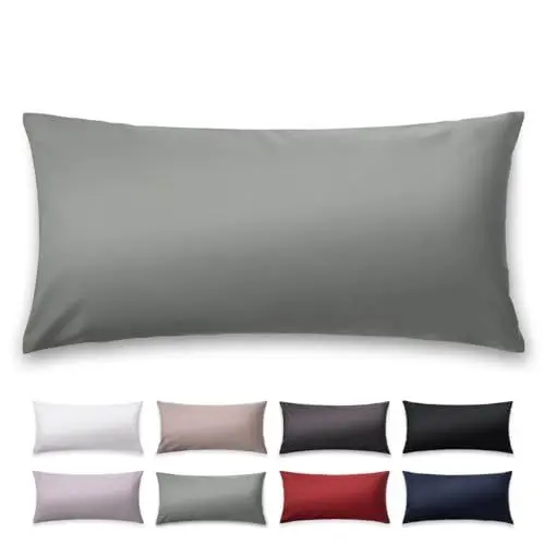Produktbild: Blumtal Mako Satin Kissenbezug 40 x 80 Baumwolle Grün - Kopfkissenbezug aus 100% Baumwolle - Edle Glanzoptik & Reißverschluss - Satin Kissenbezug für Kopfkissen 40x80 Dekokissen & Sofakissen