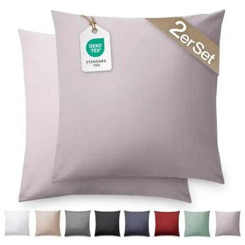 Produktbild: Blumtal Mako Satin Kissenbezug 40x40 Baumwolle Grau - 2er Set Kissenbezüge aus 100% Baumwolle - Edle Glanzoptik & Reißverschluss - Satin Kissenbezug für Kissen 40x40 Dekokissen & Sofakissen