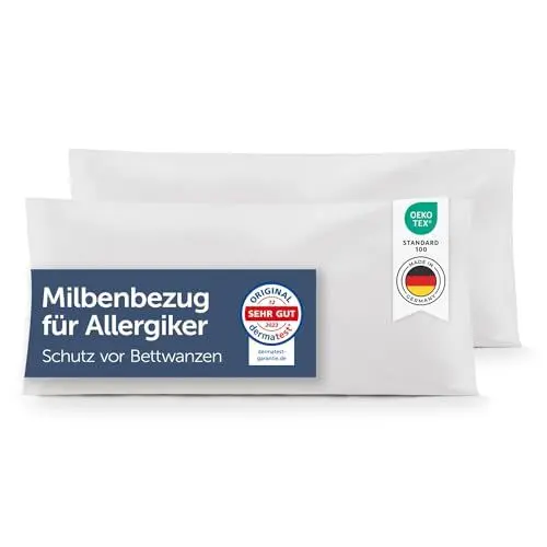 Produktbild: Blumtal® Milbenbezug Kissen 40x80 cm 2er Set - Oeko-TEX zertifizierte Allergiker Bettwäsche Kissen 40x80 cm - Kissenbezug gegen Hausstaubmilben - Allergie Bettwäsche Set Anti Milben 40x80 cm Kissen