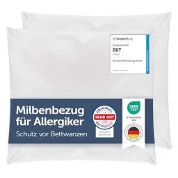 Produktbild: Blumtal® Milbenbezug Kissen 80x80 cm 2er Set - Oeko-TEX zertifizierte Allergiker Bettwäsche Kissen 80x80 cm - Kissenbezug gegen Hausstaubmilben - Allergie Bettwäsche Set Anti Milben 80x80 cm Kissen