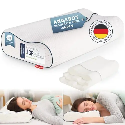 Produktbild: Blumtal Nackenstützkissen - Orthopädisches Kissen - Memory Foam Kissen - Oeko-TEX zertifiziertes Kopfkissen Nackenschmerzen - ergonomisches Kopfkissen Seitenschläfer - Nackenkissen Bett - Neck Pillow
