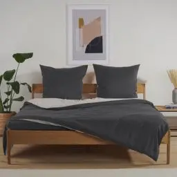 Produktbild: Blumtal Premium Bettwäsche 200x200 Sommer + Kissenbezug 40x80 cm - Oeko-TEX zertifizierte Sommer Bettwäsche 200x200 wendbar - zweifarbige Mikrofaser Bettwäsche 200x200 Hellgrau/Anthrazit