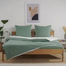 Produktbild: Blumtal Premium Bettwäsche 140x200 Sommer + Kissenbezug 40x80 cm - Oeko-TEX zertifizierte Sommer Bettwäsche 140x200 wendbar - zweifarbige Mikrofaser Bettwäsche 140x200 Hellgrau/Grün