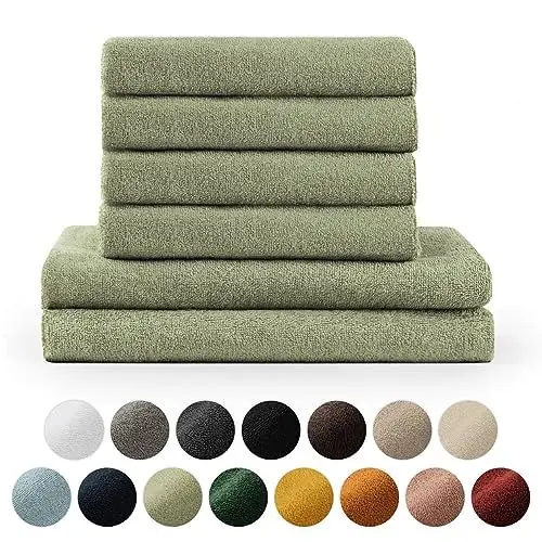 Produktbild: Blumtal Premium Frottier Handtücher Set 4 teilig 100% Baumwolle - Oeko-TEX zertifiziertes Badetuch 2X (70x140 cm) + Towel 4X (50x100 cm) - saugstarkes Frottiertücher Set - Handtücher Grün