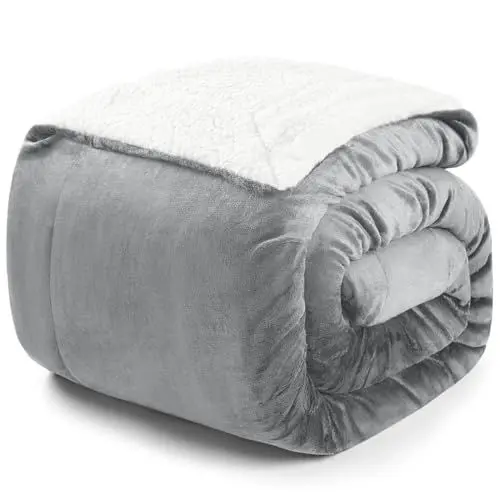 Produktbild: Blumtal Premium Sherpa Kuscheldecke flauschig - Wohndecke Kuscheldecke 150x200 cm - OEKO-TEX zertifizierte Fleecedecke 150x200 cm - Wohn- & Kuscheldecke - Wohndecke 150x200 - flauschige Decke in Grau