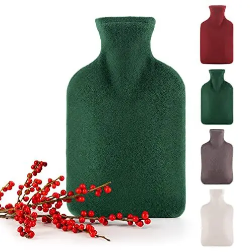 Produktbild: Blumtal Premium Wärmflasche mi Bezug aus Polarfleece & Wärmeflasche Naturkautschuk - Wärmflasche Groß weich- Hot Water Bottle Wärmflaschen 1,5l - Aufladbare Wärmflasche Bettflasche Grün