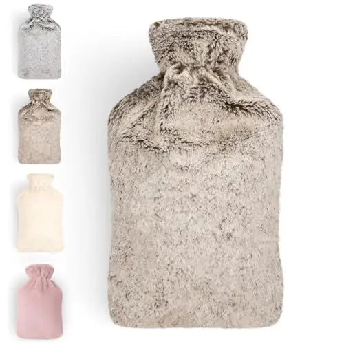 Produktbild: Blumtal Premium Wärmflasche mit Bezug aus weichem Kunstfell 1,5l - Wärmeflasche aus Naturkautschuk - Wärmflasche Freundin Geschenk - Hot Water Bottle Luxus - auslaufsichere Bettflasche Braun