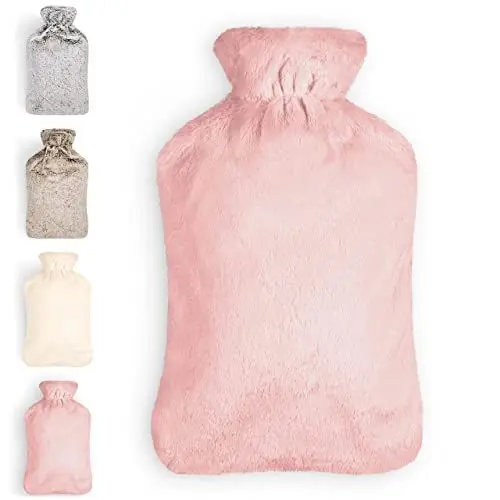 Produktbild: Blumtal Premium Wärmflasche mit Bezug aus weichem Kunstfell 1,5l - Wärmeflasche aus Naturkautschuk - Wärmflasche Freundin Geschenk - Hot Water Bag Luxus - auslaufsichere Bettflasche Grau