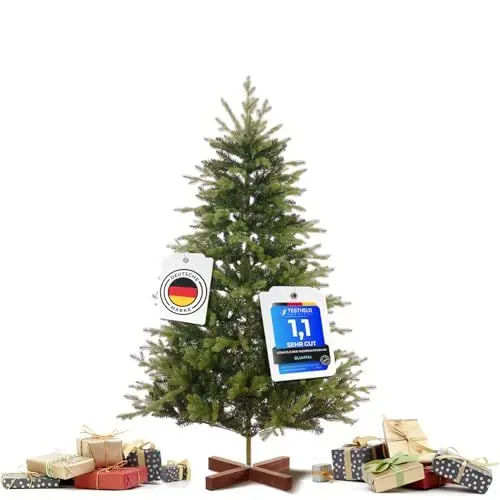 Produktbild: Blumtal Premium Künstlicher Weihnachtsbaum 150cm - Naturgetreuer PE+PVC Christbaum Mit Holzfuß - Tannenbaum