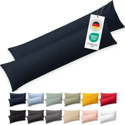 Produktbild: Blumtal Seitenschläferkissen Bezug 40 x 145 (2er Set Kissenbezüge) - Dunkelblau - 100% Baumwolle, Oeko-Tex Zertifiziert, Kissenbezug für Seitenschläferkissen, Kissenhülle mit Reißverschluss
